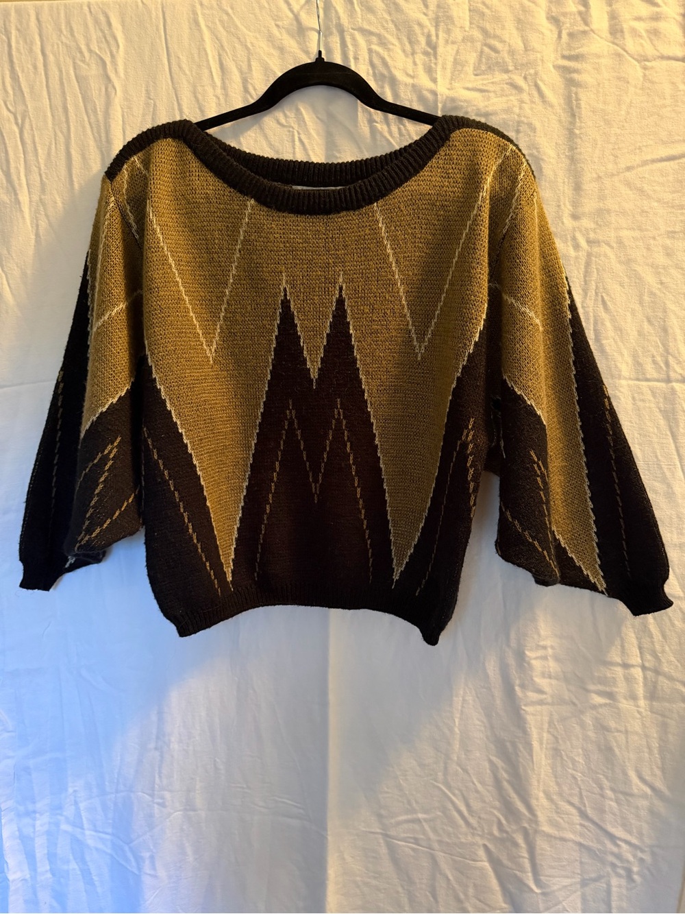 Vintage Diane Von Furstenberg Sweater L Geometric Flame Zigzag Boxy Boat Neck